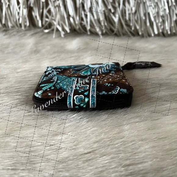 Vintage VERA BRADEY Java Blue 2006 Mini Zip Around Wallet Brown Y2K Floral Quilt - Picture 6 of 12